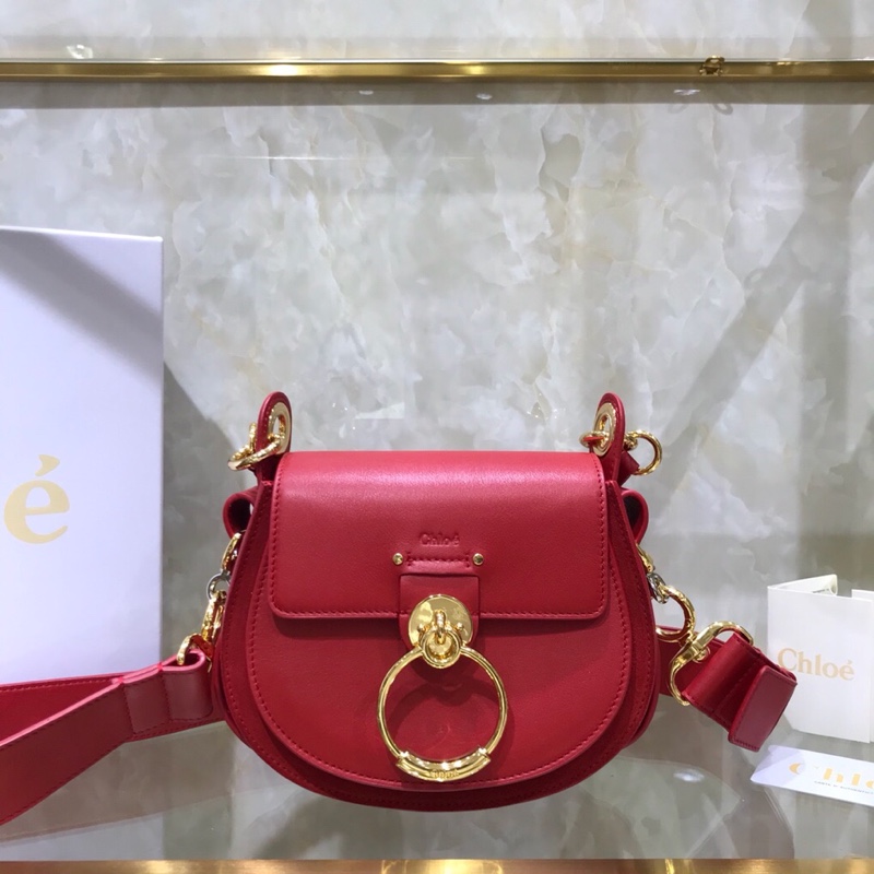 Chloe Small Tess Shoulder Bag In Red Shiny Calfskin Leather